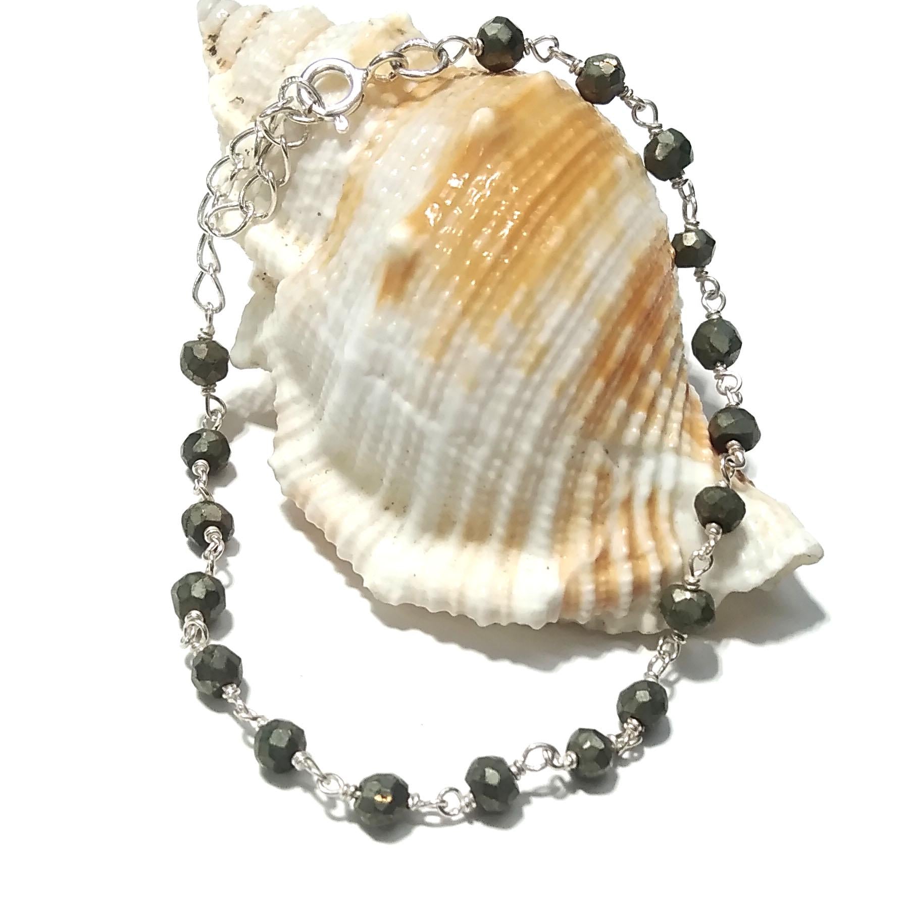 Natural Pyrite Gemstone Chain Bracelet, 925 Sterling Silver Jewelry Good Quality Pyrite  Bracelet Handmade Bracelet, Gift For Girls & Women.